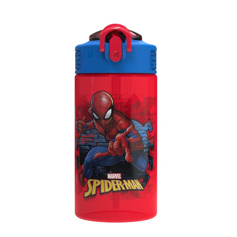 Catalog 7 Zak Designs Marvel SpiderMan Kids Spout Cover and Built-in Carrying Loop Made of Plastic, Leak-Proof Water Bottle Design (BPA-Free), Red, 16oz