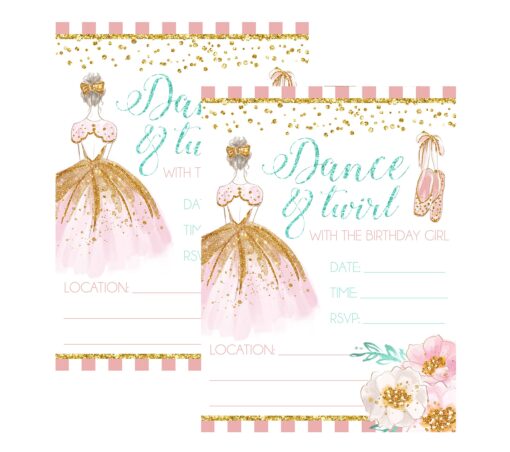 Ballet Themed Dance and Twirl with Me Party Invitations Supply Decoration Decor (Invite) Invite