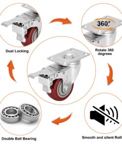 3 inch Heavy Duty Casters Load 1500lbs,Lockable Bearing Caster Wheels with Brakes,Swivel Casters for Furniture and Workbench,Set of 4 (Free screws) 24 81tboKtmtQL