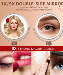 VESAUR 10" Extra Large and 17" Tall Lighted Makeup Mirror, 1X/5X Magnifying Vanity Mirror with 3 Colors Dimmable, 52 Premium LED Lights, 360° Rotation Table Mirror 2 Power Supply, Pearl Nickel XX-Large 30 81tbxRt4LL