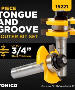YONICO Tongue and Groove Router Bits Set for 3/4-Inch Stock 1/2-Inch Cutting Depth 1/4-Inch Tongue 2 Bit 1/2-Inch Shank 15221 Up to 3/4" Stock - 1/2" Depth - 1/2" Shank 18 81tc6909PYL