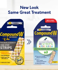 Compound W One Step Wart Remover Strips for Kids, 10 Medicated Strips for Wart Removal, 2 Pack unflavored 10 Count (Pack of 2) 30 81tfXVhS5WL 1
