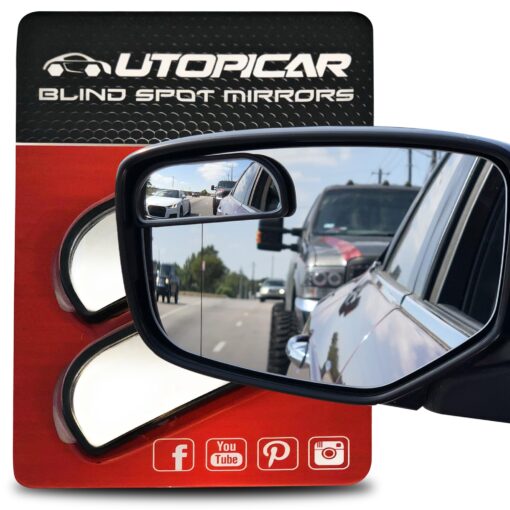 Blind Spot Convex Car Rear View Mirror: Rearview/Side Stick On Mirror Automotive Accessories | Narrow Blindspot Mirrors For Car By Utopicar (2 pack)