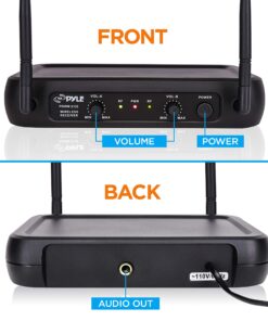 Pyle Channel Microphone System-VHF Fixed Dual Frequency Wireless Set with 2 Handheld Dynamic Transmitter Mics, Receiver Base-for PA, Karaoke, Dj Party (PDWM2135) , Black 25 81tinVX8PeL