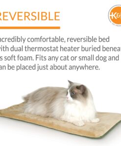 K&H Pet Products Heated Thermo-Kitty Mat, Indoor Heated Cat Bed, Pet Heat Pad for Indoor Cats and Small Dogs, Cat Heating Pad, Electric Thermal Warming Cat Bed Mat, Sage/Tan 12.5 X 25 Inches Pet Bed 27 81tkCJtdXvL