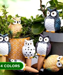 MIMA2672 Large Size Owl Plant Watering Globes Shapes - 4 Self Watering Spikes Automatic Plant Waterer Irrigation Drippers -Plant Watering Devices Keep Indoor & Outdoor Plants Nourish OWL - white yellow purple blue 11 81tkhF4TPYL