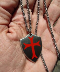 HZMAN Knights Templar Cross Joshua 1:9 Shield Stainless Steel Pendant Necklace with 22+2 inch Chain Silver Red 21 81tlD8 hCaL
