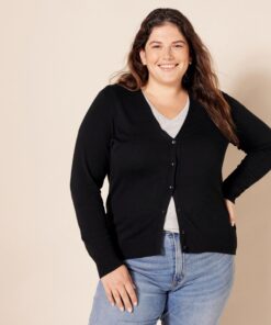 Amazon Essentials Women's Lightweight V-Neck Cardigan Sweater (Available in Plus Size) X-Small Black 12 81tqgsabHqL 1