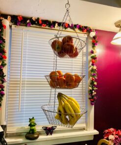 Home Basics Kitchen 3 Tier Wire Detachable Customizable Round Hanging Fruit Baskets , Heavy Duty, Space Saving, Chrome Finish 22 81tuTV9FsBL