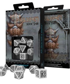 Alternative view of Q-Workshop Dwarven White & Black RPG Ornamented Dice Set 7 Polyhedral Pieces