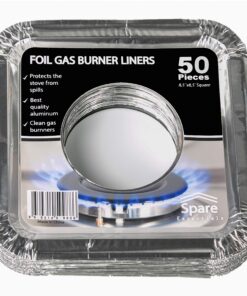 (50 Pack) Disposable Gas Burner Liners, Aluminum Foil Square Stove Burner Covers, Range Protectors, Stove Top Covers for Gas Burners, Foil Liners to Catch Grease & Food Spills 8.5x8.5 1 20 81tvMyPK L 1