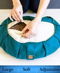 Seat Of Your Soul Crescent Meditation Cushion –10 Colors Half-Moon Yoga Pillow; Organic Cotton Zafu Cover & Zipper Liner to Adjust USA Buckwheat Hulls; Floor Pouf for Sitting Kids, Men or Women Aqua Teal 16 81tw4JB2 KL