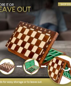 Wegiel Handmade European Ambassador Chess Set - Wooden 21 Inch Beech & Birch Board with Felt Base - Carved Hornbeam & Sycamore Wood Chess Pieces Ambassador - Brown 64 81u 46phC7L