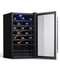 NewAir Compressor Wine Cooler Refrigerator in Stainless Steel | 33 Bottle Capacity | Freestanding or Built-In | UV Protected Glass Door with Lock and Handle 21 81u24895XmL