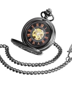 ShoppeWatch Men’s Pocket Watch with Chain | Hand Winding Vintage Pocket Watch | Classic Mechanical Movement Pocketwatch | 1920s Railroad Steampunk Costume Accessory Black 16 81u53u EumL