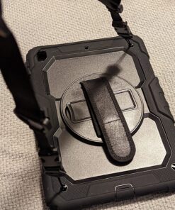 New iPad 9th/8th/7th Generation Case 2021/2020/2019 10.2 Inch with Tempered Glass Screen Protector & Pencil Holder | Rugged Protective Kids iPad 10.2 Case Cover w/Stand Hand Shoulder Strap |Black Black 57 81uAN5CDFWL