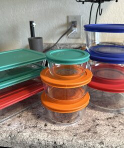 Pyrex Meal Prep Simply Store Glass Rectangular and Round Food Container Set (18-Piece, BPA-free), Multicolor 18 PC Set 33 81uBbO37AL