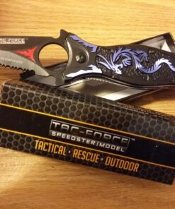 TAC Force TF-707 Series Assisted Opening Folding Knife, Black Half-Serrated Blade, Dragon Handle, 4-1/2-Inch Closed Blue 34 81uCvdhZJ9L