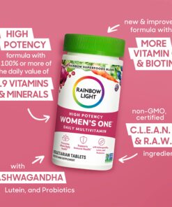 Rainbow Light Womens One High-Potency Daily Multivitamin, Womens Multivitamin Provides High-Potency Immune Support, With Vitamin C, Biotin and Ashwagandha, Vegetarian, 150 Count Women's One 150 Count (Pack of 1) 32 81uD24 f88L