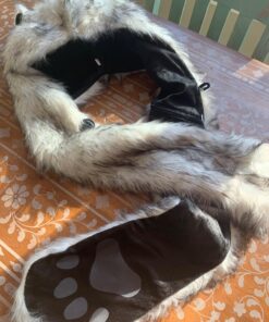 White Wolf Hood Faux Fur Hat with scarfs mittens & paws 3 in 1 by Hatbutik 39 81uEmwpt2ZL 1