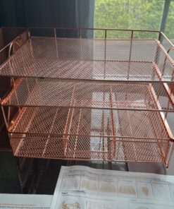 gianotter Paper Letter Tray Organizer with File Holder, 4-Tier Desk Accessories & Workspace Desk Organizers with Drawer and 2 Pen Holder for Office Supplies (Rose Gold) Rose Gold 39 81uFDzzGKSL 2