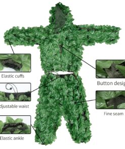 HYOUT Hooded Ghillie Suit Camo Suit Woodland and Forest Design Army Sniper Military 3D Green Leaf Clothing for Jungle Hunting Shooting Airsoft Wildlife Party 12 81uGGxcyDL