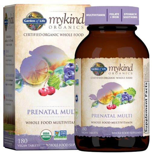 Garden of Life Mykind Organics Prenatal Vegan Whole Food Multivitamin Tablets, Folate not Folic Acid & Stomach Soothing Blend for Women, Peppermint, 180 Count 180 Count (Pack of 1)