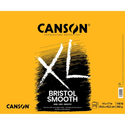 Canson XL Series Bristol Paper, Smooth, Foldover Pad, 14x17 inches, 25 Sheets (100lb/260g) - Artist Paper for Adults and Students - Markers, Pen and Ink Bristol, Smooth Fold Over