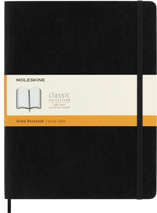 Moleskine Classic Notebook, Soft Cover, XL (7.5" x 9.5") Ruled/Lined, Black, 192 Pages