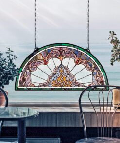 Alternative view of Design Toscano Lady Astor Demi-Lune Stained Glass Window Hanging Panel, 32 Inch, Amethyst Moon, 0.50" x 33.50"