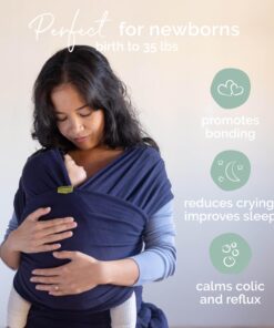 Boba Baby Wrap Carrier Newborn to Toddler - Stretchy Baby Wraps Carrier - Baby Sling - Hands-Free Baby Carrier Wrap - Baby Carrier Sling - Baby Carrier Newborn to Toddler 7-35 lbs (Navy Blue) Navy Blue 21 81uOd9GL6L