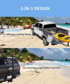 ECOTRIC Truck Bed Extender Pickup Truck Bed Hitch Mount Extension Rack SUV Lumber Ladder Canoe Boat Kayak Long Pipes w/Flag 750lbs Capacity 26 81uSBcxAU9L