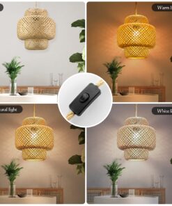Plug in Pendant Light, Rattan Hanging Lights with Plug in Cord, Hand Woven Bamboo Lampshade Hanging Lamp with 15ft Hemp Rope, On/Off Switch, Plug in Pendant Light Fixture for Living Room Bedroom 24 81uU5At4YpL