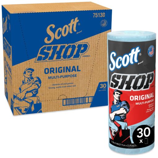 Scott Shop Towels Original (75130), Blue Shop Towels, 1 Roll/Pack, 30 Packs/Case 30 Count (Pack of 1)