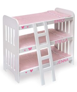 Badger Basket Toy Doll Triple Doll Bunk Bed with Ladder, Bedding, and Personalization Kit for 20 inch Dolls - Pink Gingham 25 81ugakRlvL