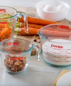Pyrex 3 Piece Glass Measuring Cup Set, Includes 1-Cup, 2-Cup, and 4-Cup Tempered Glass Liquid Measuring Cups, Dishwasher, Freezer, Microwave, and Preheated Oven Safe, Essential Kitchen Tools 22 81ui3MqfjL