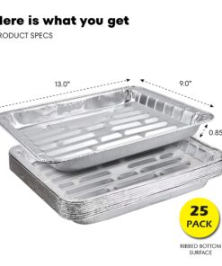 Alternative view of DCS Deals Pack of 25 Disposable Aluminum Broiler Pans – Good for BBQ, Grill Trays – Multi-Pack of Durable Aluminum Sheet Pans – Ribbed Bottom Surface - 13.40" x 9" x 0.85"
