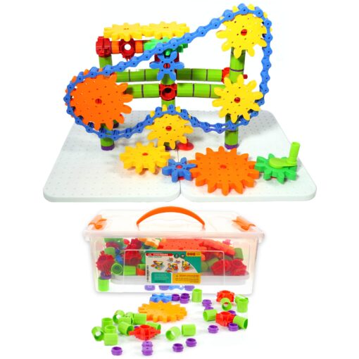 ETI Toys | STEM Learning | 192 Piece Jumbo Gears Set with Resizeable Interlocking Chain, Connector Pieces and 2 Pegboards; Build Endless Designs! Best Gift, Toy for 3, 4, 5 Year Old Boys and Girls.