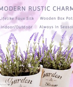 Butterfly Craze Artificial Lavender Plants in Rustic Wooden Planters - Lifelike, Stunning Faux Silk Purple Flowers Perfect for Elevating Your Patio, Home Décor, or Office (Set of Two), White Pots 23 81ullD8hPxL