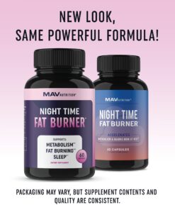 MAV NUTRITION Weight Loss Pills Night Time Fat Burner for Women & Men | Sleep Aid Diet Pills, Appetite Suppressant, Metabolism Boost, Carb Blocker; 60 Count Night Time Fat Burner Capsule 21 81unT5WuUL