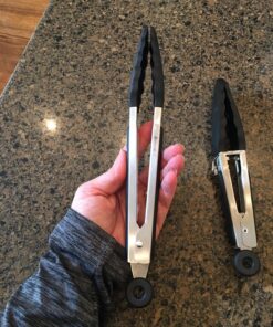 Vivree Kitchen Tongs Set - Salad & Grill Stainless Steel Serving Tongs with Silicone Tips - 9"&12" (Black) Black 64 81upeqNmcZL 2