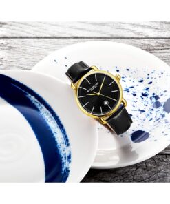 Stuhrling Original Mens Leather Watch Black Watch - Mens Dress Watches Swiss Quartz Analog Date Wrist Watch for Men - Stainless Steel Mens Designer Watch Dress Watches for Men Black/Gold 6 81uqWCnuMpL