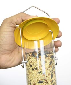 Ashman Bird Feeder Yellow Color (1 Pack), Metal Top and Bottom, Spacious Design, Attractive & Long Lasting, Fill it with Sunflower Black Oil Seeds, Clean and Fill, Great Gift for Friends and Family. 1 13 81urYcDAyL