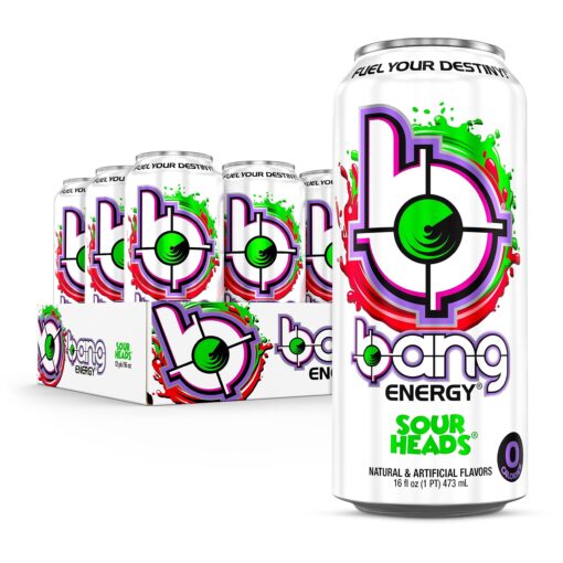 Bang Energy Sour Heads, Sugar-Free Energy Drink, 16-Ounce (Pack of 12) 16 Ounce (Pack of 12)