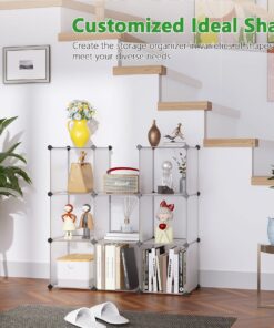C&AHOME Cube Storage, 9-Cube Plastic Closet Cabinet Organizer, DIY Stackable Bookshelf, Modular shelving Units Ideal for Home, Office, Kids Room, 36.6"L x 12.4" W x 48.4" H Translucent White SBTM3009A Transparent White 26 81uubaGIIL