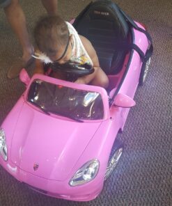 Moderno Kids Kiddie Roadster 12V Power Children Ride-On Car with R/C Parental Remote + Leather Seat 5 Point Seat Belt + LED Wheels + MP3 USB Music Player + Baby Tray Table + Rubber Floor Mats (Pink) Pink 52 81uv3L2fFmL