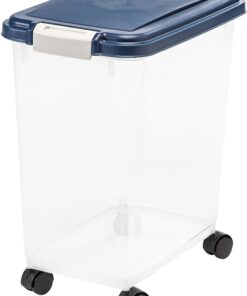 IRIS USA 33qt/25lbs Airtight Pet Food Container With Casters, Navy 25 lbs Blue 36 81uxexGWmL