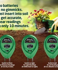 Soil pH Meter, 3-in-1 Soil Test Kit For Moisture, Light & pH, A Must Have For Home And Garden, Lawn, Farm, Plants, Herbs & Gardening Tools, Indoor/Outdoors Plant Care Soil Tester (No Battery Needed) 10 81uzulbayqL