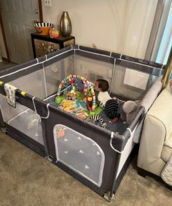 TODALE Baby Playpen for Toddler, Large Baby Playard, Indoor & Outdoor Kids Activity Center with Anti-Slip Base, Sturdy Safety Play Yard with Soft Breathable Mesh, Playpen for Babies(Gray,50”×50”) 50x50x27 Inch (Pack of 1) Grey 40 81v33BCuoL