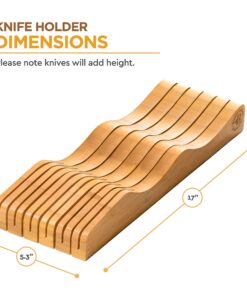 Alternative view of In-Drawer Knife Block Organizer - Bamboo Wood Drawer Knife Organizer - Holds 5 Long + 6 Short Knives (Not Included) - Store Knives with Blades Pointing Down Natural